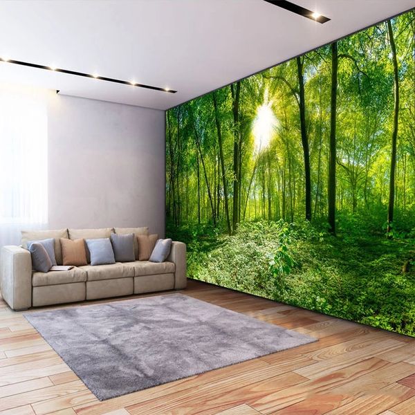 Fondos de pantalla personalizados 3D Estéreo Verde verde Árbol Sunshine Foto de la pared Sala de estar Dormitorio Classic Decor Decor Murales