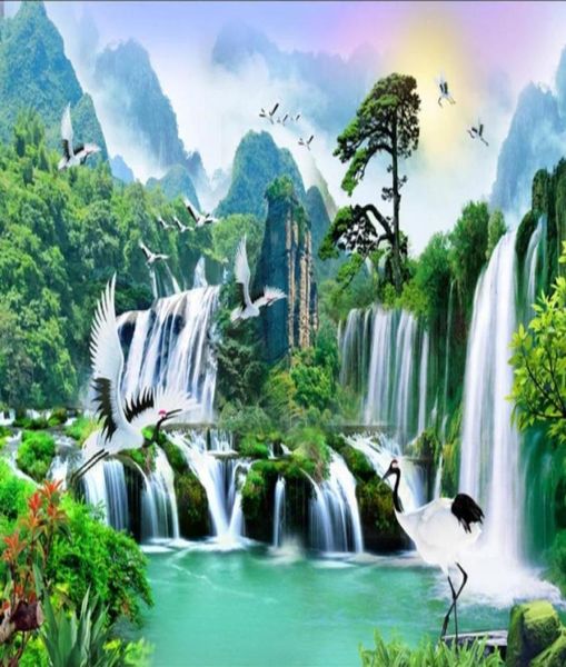 Fonds d'écran personnalisés Green Nature Nature Waterfall Fonds d'écran 3D Fond d'écran mural pour le salon7004399