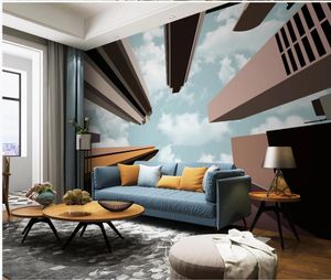 Le papier peint personnalisé architecture de la ville moderne et minimaliste mur de fond de nuage ciel peinture 3d fond d'écran stéréoscopique
