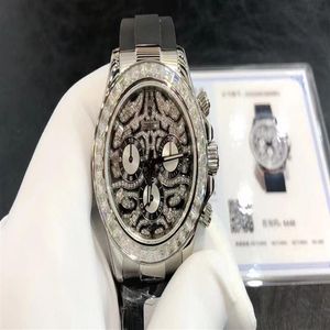 Montre personnalisée diamètre 40 mm 4130 pack de mouvement or blanc 18 carats rose Afrique du Sud véritable anneau de forage bouche Mosan Drill Caoutchouc naturel wa271F