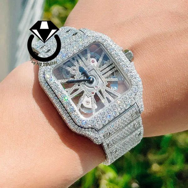 Montre personnalisée entièrement glacée, moissanite en acier inoxydable, luxe VVS1, montre-bracelet en diamant Moissanite-1