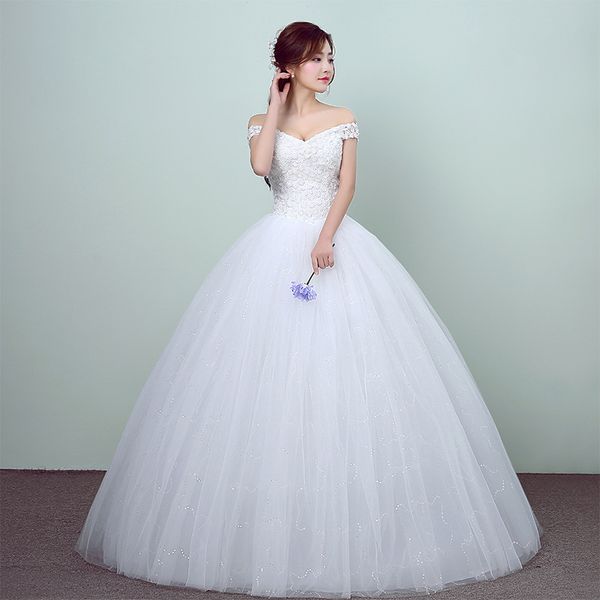 Vestido de novia personalizado 2017 recién llegado de moda Simple Sexy cuello barco encaje blanco princesa China Vestidos De Novia Vestidos De Novia