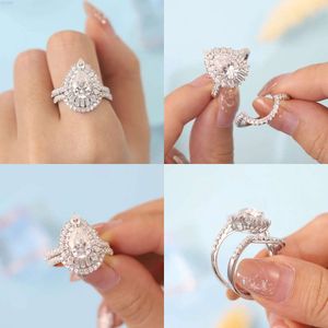 Ensemble de mariage personnalisé 14k Solid White Gol Pear Moissanite Diamond Band Fine Jewelry Women Engagement Anneau original Qualité