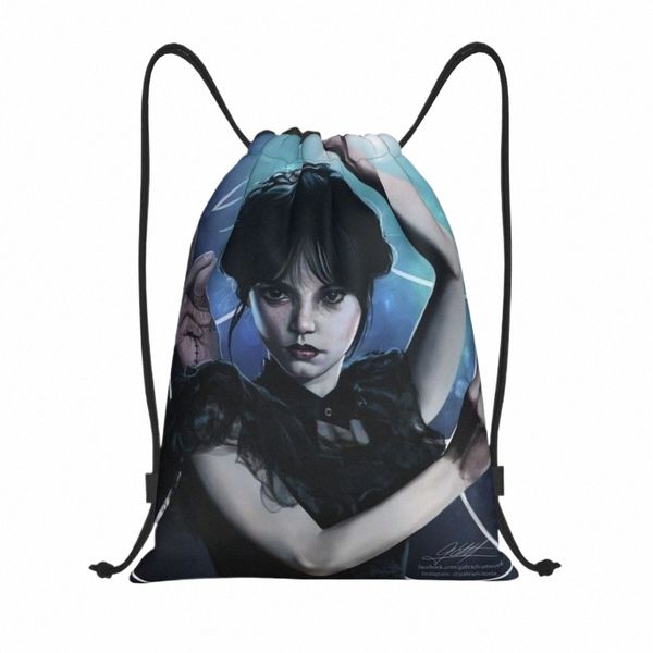 Personnalisé Mercredi Addams Horror Comedy TV Cordon Sac à dos Sacs Hommes Femmes Léger Gym Sports Sackpack Sacs pour voyager 45Kn #