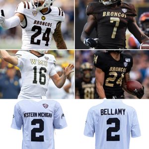 Custom Western Michigan Football Jersey College 15 Greg Jennings 2 LeVante Bellamy 16 Jon Wassink 24 Skyy Moore hommes femmes jeunes