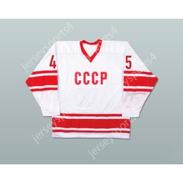 Custom White Donald Trump 45 CCCP Russisch team Hockey Jersey Fake News Nieuw gestikte S-M-L-XL-XXL-3XL-4XL-5XL-6XL