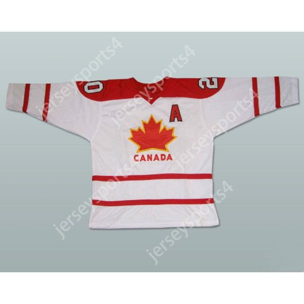 Maillot de hockey personnalisé blanc à rayures rouges CANADA 20, nouveau haut cousu S-M-L-XL-XXL-3XL-4XL-5XL-6XL
