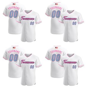 Aangepaste witte lichtblauw-roze authentieke Amerikaanse vlag mode baseball jersey