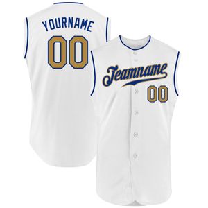 Maillot de baseball sans manches authentique Old Gold-Royal blanc personnalisé