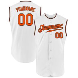 Jersey de béisbol sin mangas auténtico, blanco, naranja y negro, personalizado