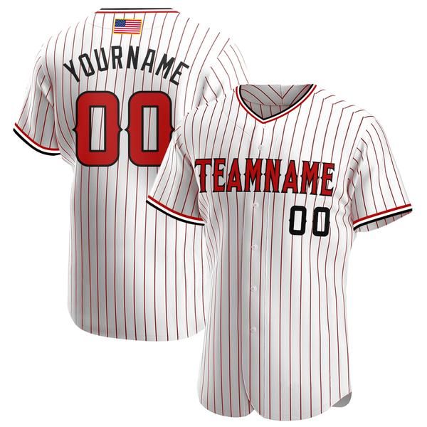 Custom White Red Pinstripe Red-Black Authentique Drapeau américain Jersey de baseball