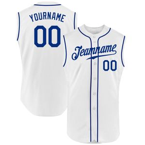 Maillot de baseball sans manches authentique royal blanc personnalisé 564456