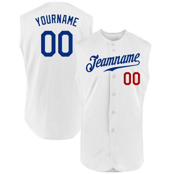 Maillot de baseball sans manches authentique blanc royal-rouge personnalisé