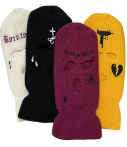 Masque facial en acrylique personnalisé, vente en gros, noir, blanc, jaune, couvre-chef, bonnet tricoté, masque de Ski à 3 trous, cagoule51908388055344