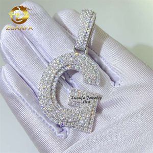 Prix de gros personnalisé Hip Hop bijoux 26 nom Initial glacé Sier Moissanite lettre pendentif