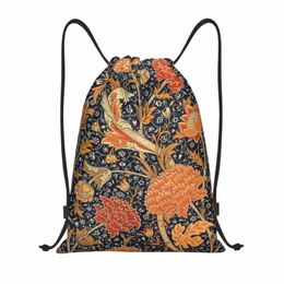 Custom William Morris Orange Cray Floral Art Trawstring Sac pour l'entraînement Yoga Backpacks Pattern Textile Sports Gym Sackpack Z22O #