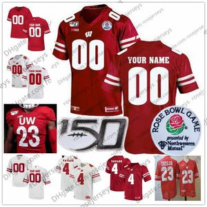 Personnalisé Wisconsin 2020 Football 150e Rose Bowl # 17 Jack Coan 23 Jonathan Taylor 4 87 Quintez Cephus Hommes Jeunesse Kid Jersey 4xl