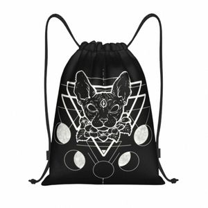 Personnalisé Witch Sphynx Cat Sac à cordon Hommes Femmes Léger Halen Kitten Sports Gym Storage Sac à dos D9vI #