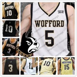 Aangepaste Wofford Terriers College Basketball zwart goud wit elke naam nummer #3 Fletcher Magee 33 Cameron Jackson 10 Nathan Hoover Jerseys