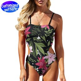 Maillot de bain bikini une pièce personnalisé pour femme, motif HD, coussinets d'allaitement amovibles des deux côtés, sangle de poitrine réglable à la taille, 86 % polyester + 14 % élasthanne, 238 g, contraste de couleurs.