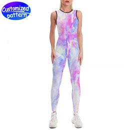 Pantalon de yoga une pièce personnalisé pour femmes, motif HD, conception sans manches, absorption respirante de la transpiration derrière la fermeture éclair, 90% polyester + 10% spandex, 262g multicolore