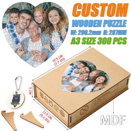 Aangepaste houten puzzel gepersonaliseerde puzzel liefde ronde vorm gedenkwaardige ambachten geschenken voor familie decoratie album met MDF houten kist 240318