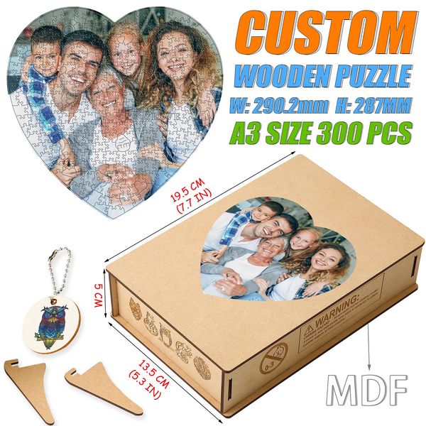 Puzzle en bois personnalisé Puzzle personnalisé amour forme ronde cadeaux artisanaux mémorables pour album de décoration familiale avec boîte en bois MDF 240318