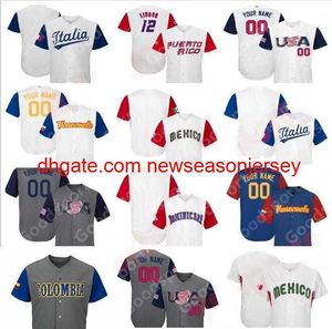 Aangepaste World Baseball Classic Jersey Puerto Rico Dominicana Amerika Italië Venesuela Mexico Cuba WBC truien Heren Dames Jeugd