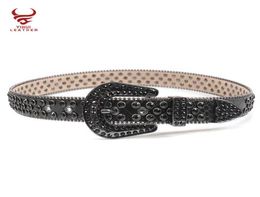 Cinturón Rhintone negro con diamantes sintéticos con tachuelas Wtern personalizado para niños y hombresSimon5308176
