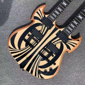 Aangepaste Wylde Audio Barbarian Natural Electric Guitar 12 en 6 Strings Double Neck Copy EMG Pickups Black Hardware