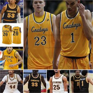 Custom Wyoming Cowboys Basketball Jersey NCAA College Custom Stitched Mens Mujeres Jóvenes 15 Oleg Kojenets 0 Jake Hendricks 24 Jacob Theodosiou