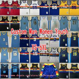 Custom XS-6XL Classic Retro 1991-92 Basketbal 55 Dikembe Mutombo Jersey Throwback Vintage 15 Carmelo Anthony 3 Allen Iverson Murray Jokic Ademende sportshirts