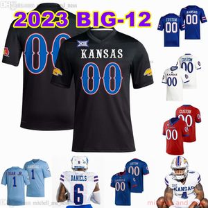 2023 BIG-12 personnalisé XS-6XL NCAA Kansas Jayhawks Football Jersey 6 Jalon Daniels 50 Mike Novitsky 1 Kenny Logan Jr. 83 Jacob Borcila 47 Lonnie Phelps 2 Jacobee Bryant