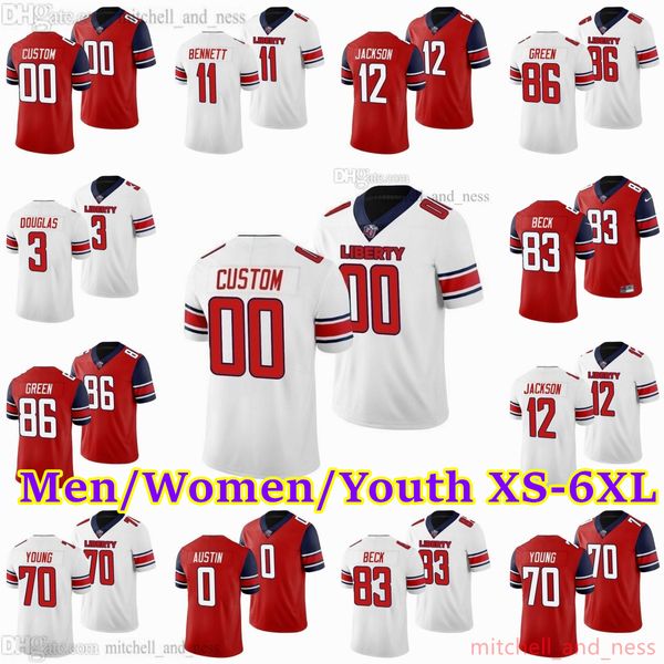 Maillot de football personnalisé XS-6XL NCAA Liberty Flames Brewer Bennett Douglas Jackson Beck Young Austin Daniels Caper Green Butler Jennings Gandy-Golden Austin Willis