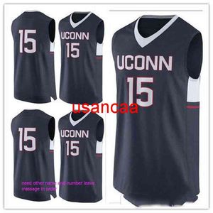 Custom xxs-6xl Custom Made # 15 UConn Huskies Man Women Youth Basketball Jerseys Size S-5xl tout numéro de nom