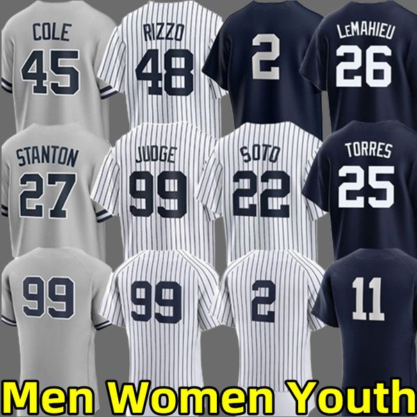 2024 Jerseys de béisbol de Yankees personalizados Anthony Volpe Anthony Juan Soto Rizzo Aaron Juez Gerrit Cole Derek Jeter Marcus Stroman Giancarlo Stanton Cabrera Jersey