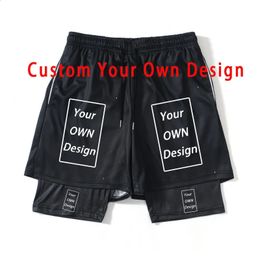 Custom You Own Design Hardloopshorts Heren 2 in 1 Training Gym Zwarte Shorts Fitness Joggers Joggen Zomersport Workout Shorts 240306