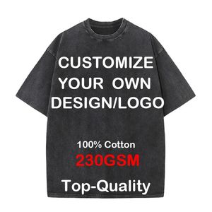 Custom Your Hip Hop Streetwear Men 100% katoenen t-shirts Oversized gewassen top tee unisex zomer retro merk gepersonaliseerd 240513