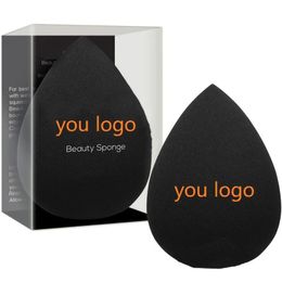 Aangepast uw logo cosmetica schoonheid spons latex gratis en vegan make -up zwarte spons set poeder crème vloeistof applicatie met doos
