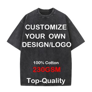 Personalized LOGO Cotton T-shirts for Men, Hip Hop Streetwear Washed Tee