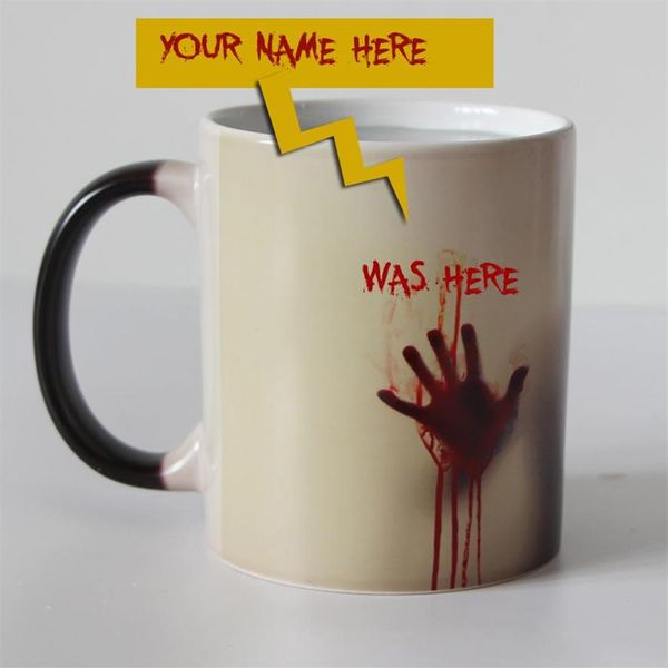 Personaliza tu nombre en Walking Dead Zombie Taza de café que cambia de color Tazas de té mágicas sensibles al calor Estoy aquí ahora WOW Y200104318B