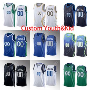 Maillot de basket-ball personnalisé pour jeunes enfants imprimé bleu Luka 77 Doncic 6 Jaden Irving Hardy 2 Dwight Powell Josh Green 3 Tim Hardaway Jr. 44 Davis Bertans 7 11 Kyrie