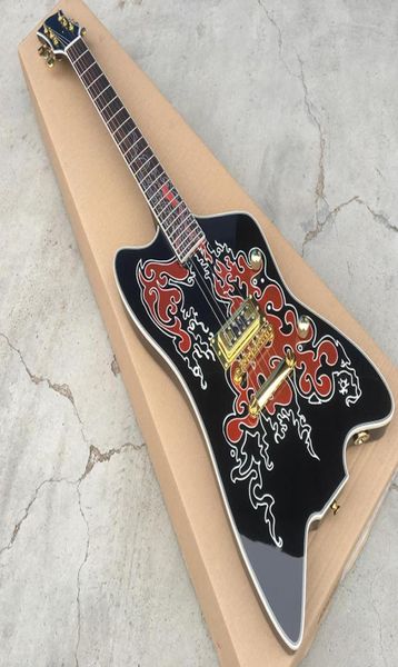 Custom ZZ Top G6199 Billy Bo Jupiter construit pour Billy Gib Black Striplined Thunderbird Guitare électrique Prises d'entrée rondes simples Pi8942089