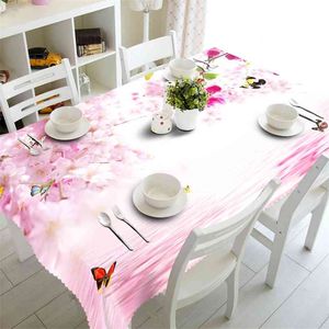 Aanpasbare 3D-tafelkleed roze perzik blossombutterfly patroon dikker polyester rechthoekige en ronde tafelkleed huis textiel 210626