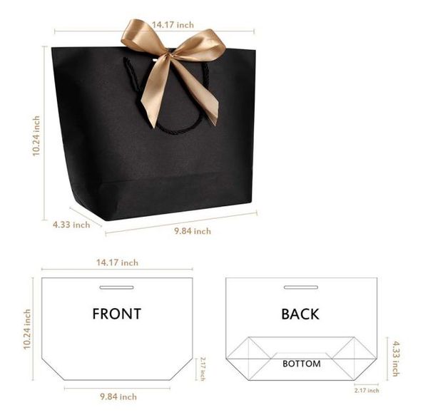 Embalaje de caja de regalo de gran tamaño personalizable bolsas de regalo de papel de manija dorada Kraft con manijas Baby Baby Shower Fiesta de cumpleaños1313264