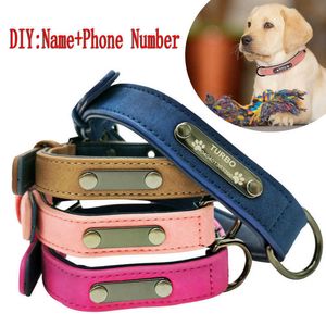 Collares de perro de cuero personalizables Los collares de etiqueta de perro personalizados son adecuados para perros pequeños, medianos y grandes Bulldogs Beagles 211006