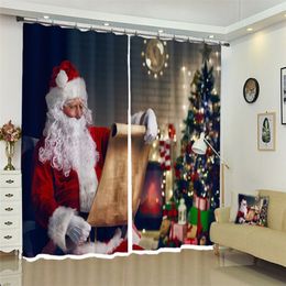 Cortinas opacas 3D modernas personalizables, diseño de tema navideño de Feliz Año Nuevo, cortinas gruesas para dormitorio, sala de estar 225D
