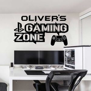 Aanpasbare naam Game Room Muursticker Internet Cafe Game Studio Game Fans Kamer Decoratie Vinyl Muursticker Verjaardagscadeau YX01 210705