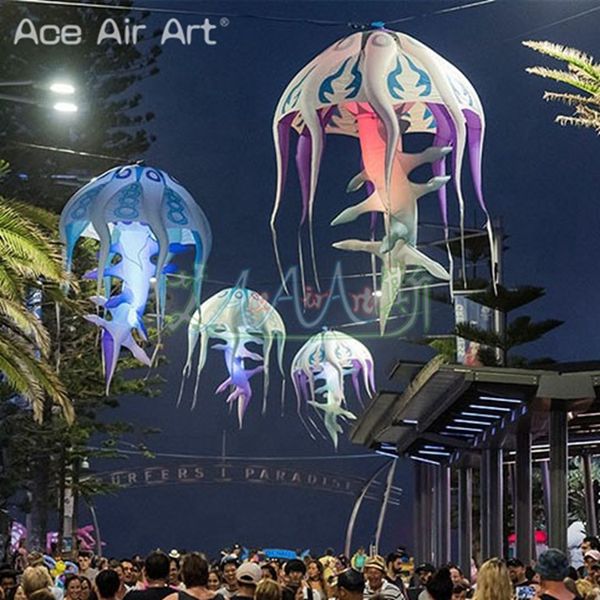 Méduse gonflable peinte personnalisable, grand os de poisson, lumière LED à couleur changeante, décoration de fête en plein air pour Club