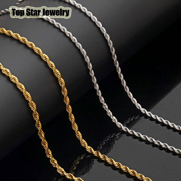 Personnalisation ! De gros! 316L Acier Inoxydable Haute Poli Twisted Collier Tresse Chaîne Pour Hommes Femmes Bijoux 3 MM 60 CM Or Argent